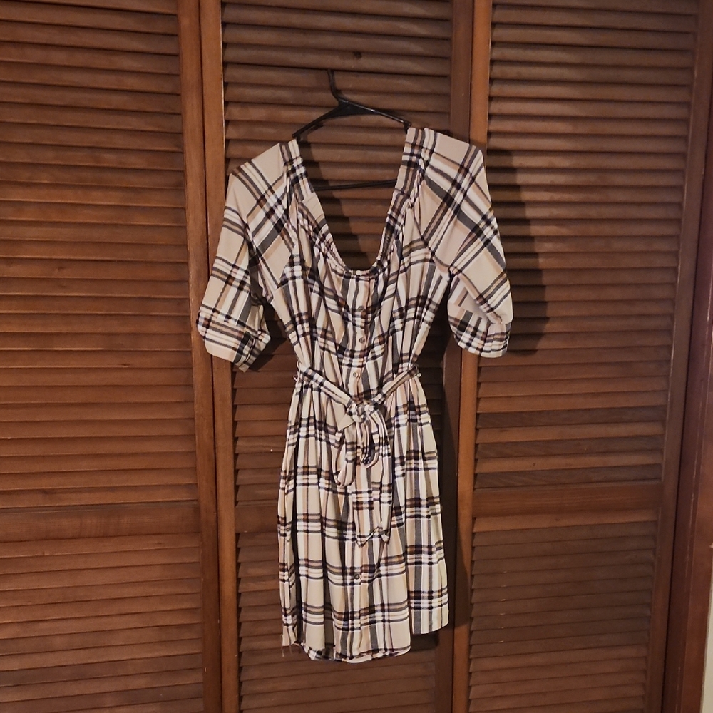 Justify Beige Plaid Mini Dress